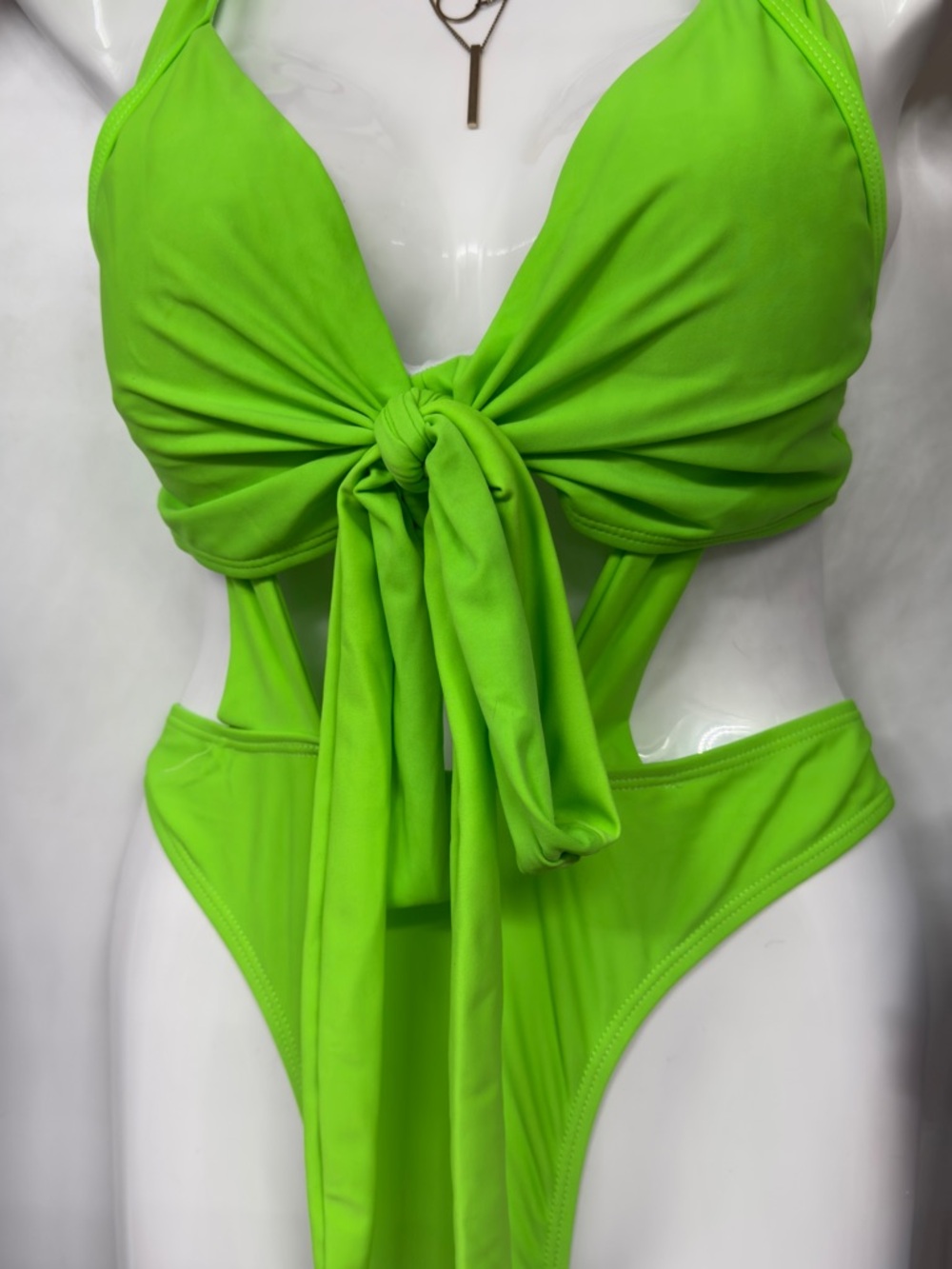 Neon Green Two Piece Swim Suit with Front Tie wrap around or halter Sexy Find🍀